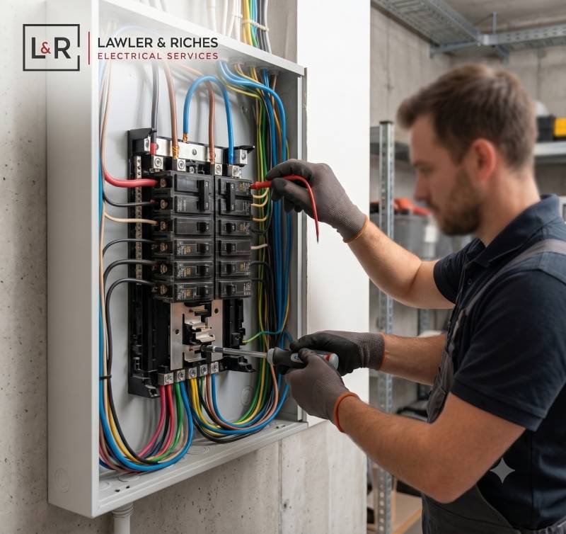 Electrician testing parameters using a multimeter